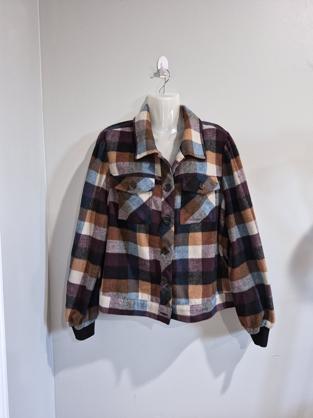 Cato Plaid Utility Jacket in Brown, Purple & Blue